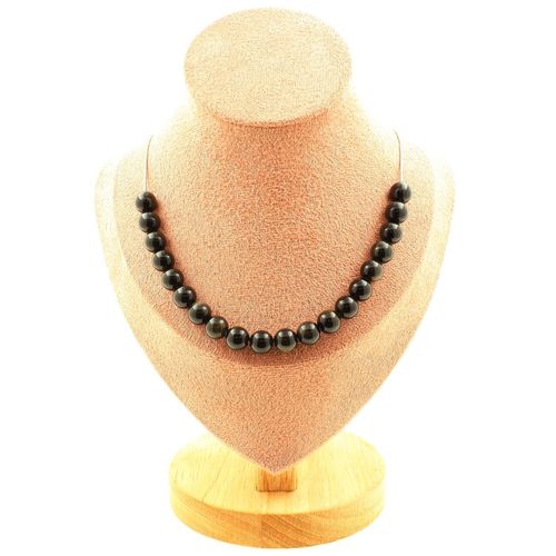 Collier 20 Perles Obsidienne Dorée 8 Mm. Chaine En Acier Inoxydable Collier Femmes, Hommes. Taille Personnalisable.