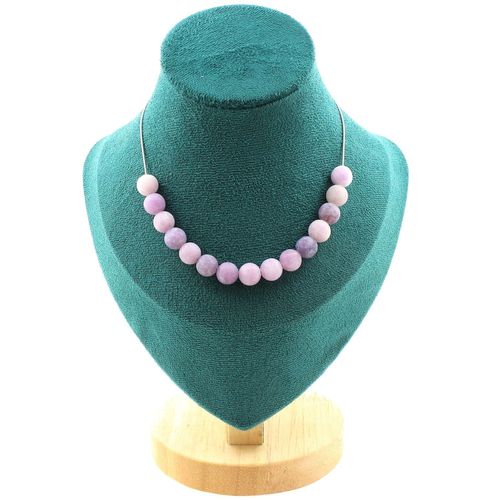 Collier 15 Perles Mica Violet Mat 8 Mm. Chaine En Acier Inoxydable Collier Femmes, Hommes. Taille Personnalisable.