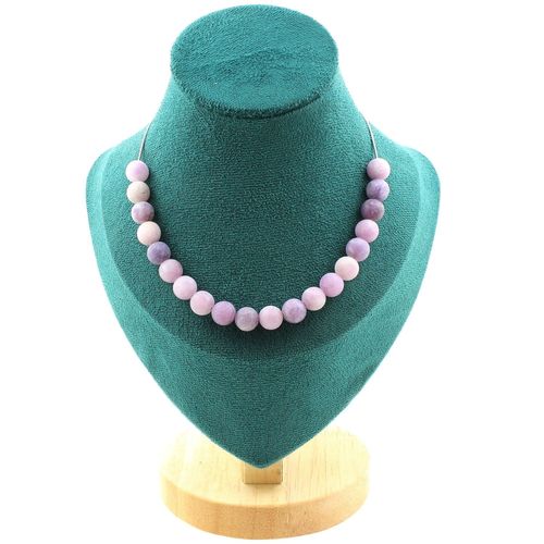 Collier 20 Perles Mica Violet Mat 8 Mm. Chaine En Acier Inoxydable Collier Femmes, Hommes. Taille Personnalisable.