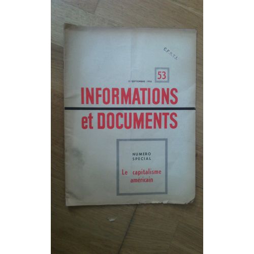 Informations Et Documents N° 53 Septembre 1956