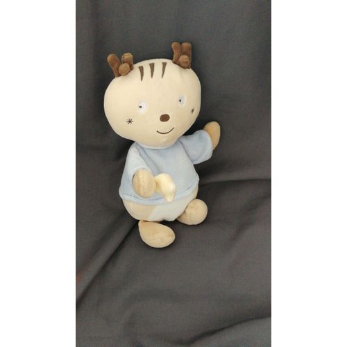Doudou Cerf Elan Ecureuil Sucre D Orge Beige Bleu
