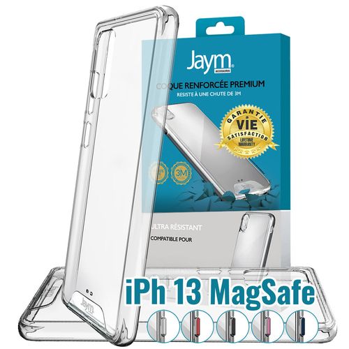 Jaym - Coque Ultra Renforcée Premium Pour Apple Iphone 13 - Compatible Magsafe - Certifiée 3 Mètres De Chute  Garantie À Vie - Transparente - 5 Jeux De Boutons De Couleurs Offerts