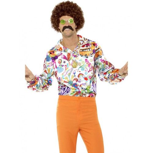 Chemise Satinée Hippie Années 60 Homme Xl
