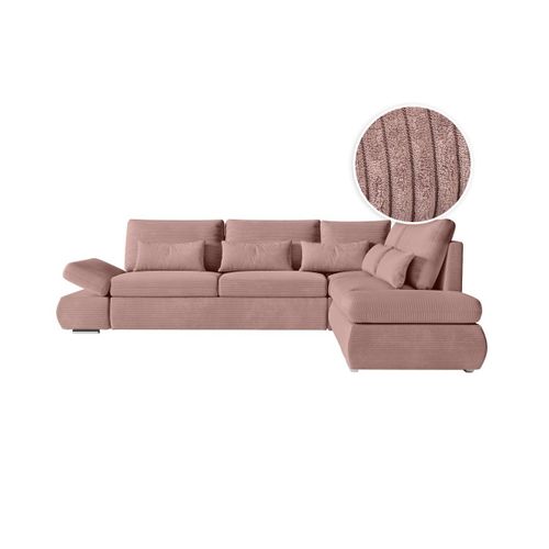 Canapé D'angle Réversible Sebastian Convertible Avec Coffre En Velours Côtelé - Vieux Rose