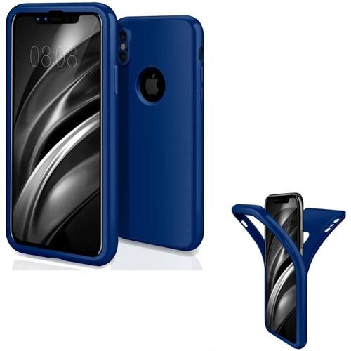 Coque Intégrale Iphone X Bleu Silicone Verre Trempé Couleur