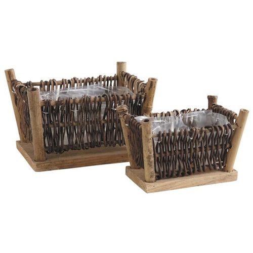 Jardinières Rectangulaires En Rotin Et Bois - Lot De 2