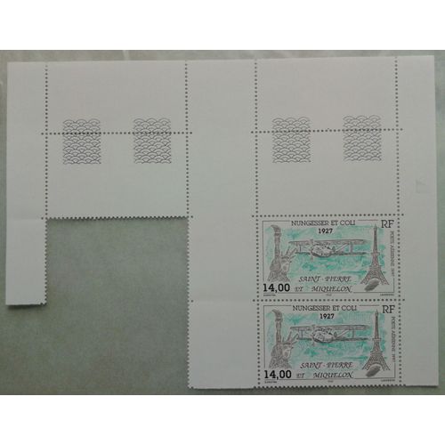 Bloc 2 Timbres Poste Aérienne Saint-Pierre Et Miquelon 1997 Yvert Et Tellier Pa N°77 Nungesser Et Coli Neuf** Haut De Feuille