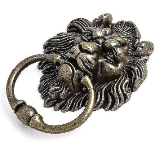 Poignée de porte de lion en bronze antique avec heurtoir à tête de lion classique