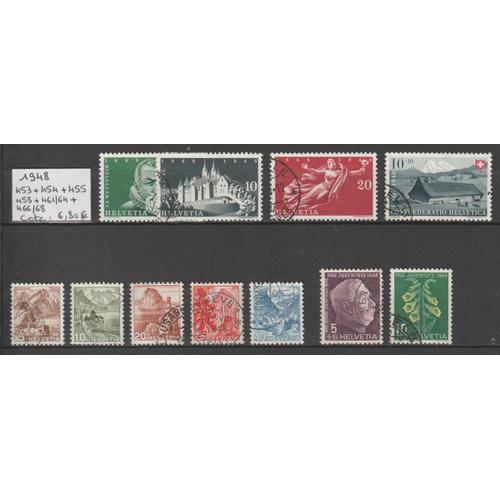 Suisse, 1948, Timbres Entre Les N°453 Et 468, Oblitérés.