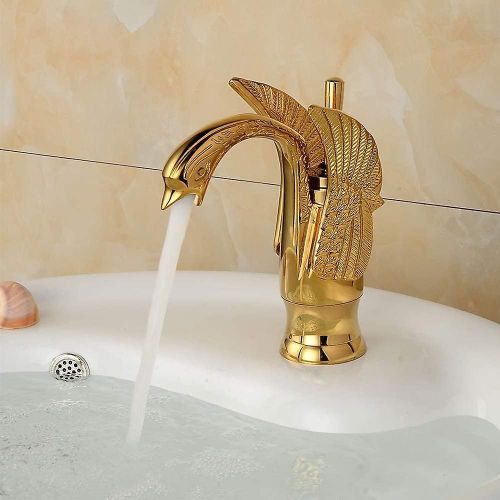Robinet d'évier en forme de cygne doré - Laiton plaqué or