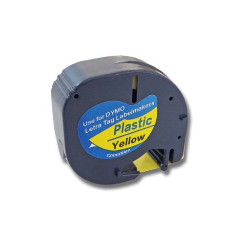 vhbw Ruban compatible avec Dymo LetraTag LT-100H, LT-100T, QX50, XR imprimante d'étiquettes 12mm Noir sur Jaune