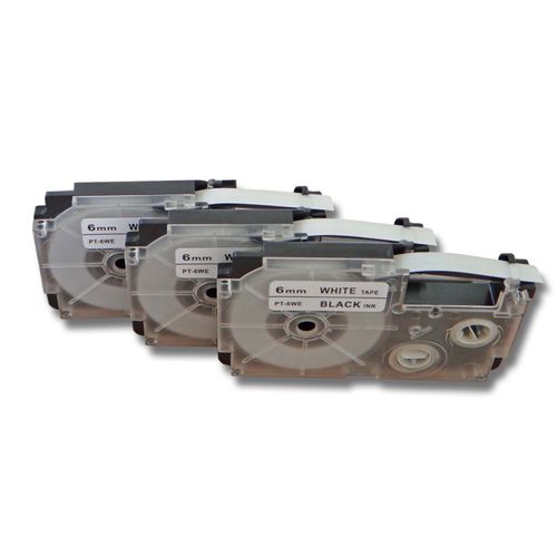 vhbw 3x cassette à bande cartouche 6mm pour imprimante d?étiquette Casio KL-8200, KL-C500, KL-P1000 remplace Casio XR-6WE1, XR-6WE.