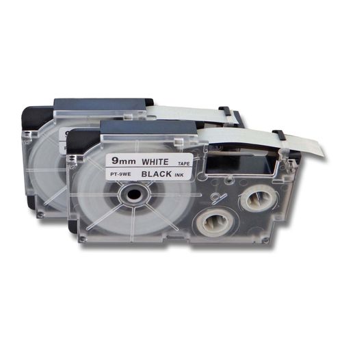 vhbw 2x cassette à bande cartouche 9mm noir sur blanc pour imprimante d?étiquette Casio KL-8200, KL-C500, KL-P1000 remplace Casio XR-9WE1, XR-9WE.