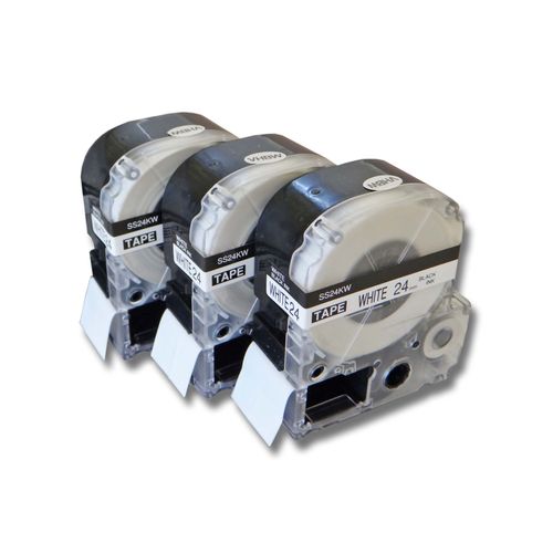 vhbw 3x cassette à bande cartouche 24mm noir sur blanc pour imprimante d?étiquette Epson LabelWorks LW-700, LW-900P remplace LC-6WBN, SS24KW.
