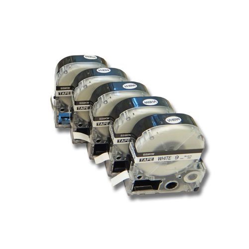 vhbw 5x cassette à bande cartouche 9mm pour imprimante d?étiquette Epson LabelWorks LW-700, LW-300, LW-400, LW-500, LW-900P remplace LC-3WBN, SS9KW.