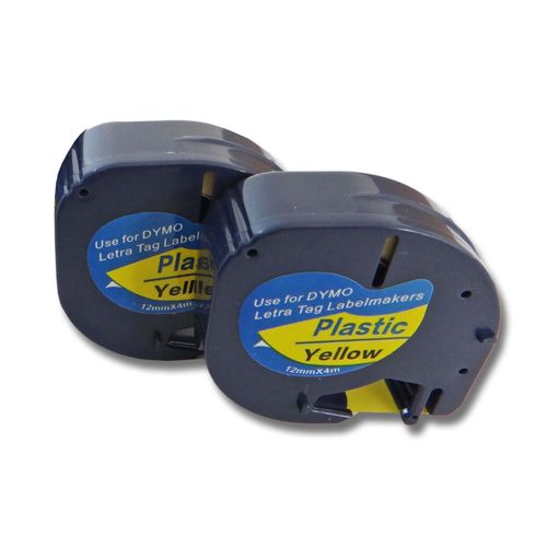 vhbw 2x Rubans compatible avec Dymo LetraTag LT-100H, LT-100T, QX50, XR imprimante d'étiquettes 12mm Noir sur Jaune