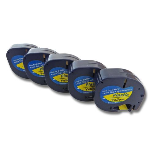 vhbw 5x Rubans compatible avec Dymo LetraTag LT-100H, LT-100T, QX50, XR imprimante d'étiquettes 12mm Noir sur Jaune