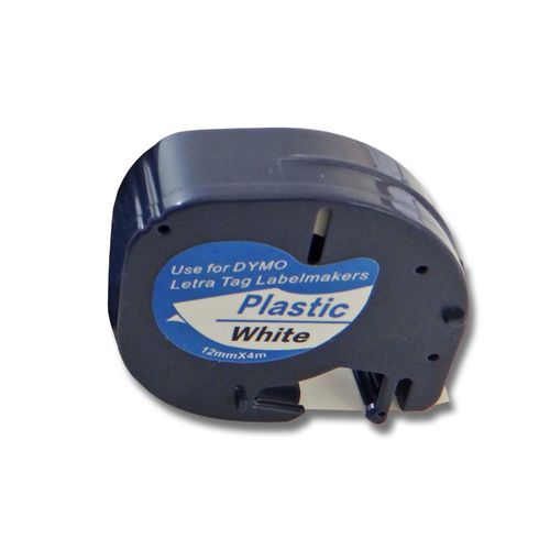 vhbw Ruban plastique compatible avec Dymo LetraTag Plus LT-100H, LT-100T, XM, 2000 imprimante d'étiquettes 12mm Noir sur Blanc