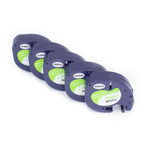 Vhbw 5x cassette à bande cartouche 12mm pour imprimante d'étiquette Dymo LetraTag Plus 2000, LT-100H, LT-100T, XM remplace 91200, S0721520