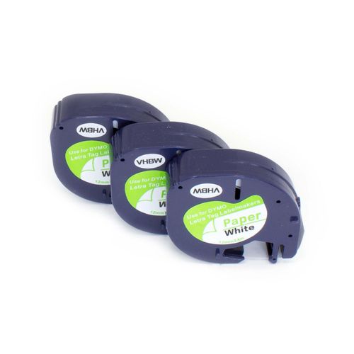vhbw 3x cassette à bande cartouche 12mm pour imprimante d?étiquette Dymo LetraTag Plus 2000, LT-100H, LT-100T, XM remplace 91200, S0721520.