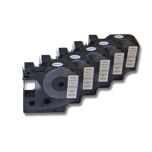 vhbw 5x Rubans compatible avec Dymo LabelWriter Duo, Duo 400, Duo 450 imprimante d'étiquettes 12mm Noir sur Blanc