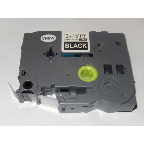 vhbw Ruban compatible avec Brother PT 1280DT, 1280SP, 1280TG, 128AF, 1280SR, 1280VP, 1280VPS imprimante d'étiquettes 12mm Blanc sur Noir