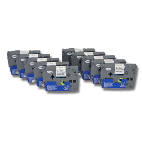vhbw 10x Rubans compatible avec Brother PT 9600, 9400, 900, série 9000, 550, D400, 540, série 500 imprimante d'étiquettes 9mm Noir sur Blanc