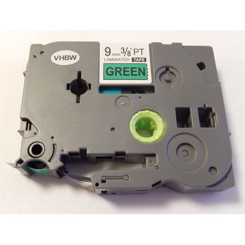 vhbw 1x Ruban compatible avec Brother PT 340C, série 300, 2700VP, 2730VP, 350, 340, 2500PC, 310 imprimante d'étiquettes 9mm Noir sur Vert
