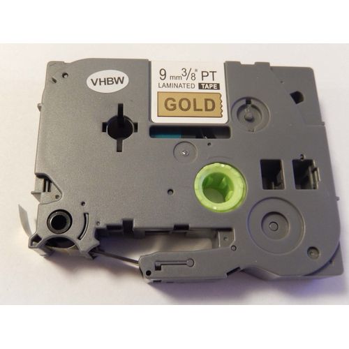 vhbw Ruban compatible avec Brother PT 300, 340C, série 300, 2700VP, 2730VP, 340, 2500PC, 310 imprimante d'étiquettes 9mm Noir sur Or