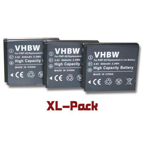 3x batteries vhbw Li-Ion 650mAh (3.6V) pour caméra Camcorder Video Fuji / Fujifilm Finepix F660EXR comme NP-50.