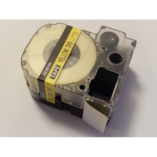 vhbw Ruban compatible avec KingJim SR3900C, SR3900P, SR950, SR750 imprimante d'étiquettes 36mm Noir sur Jaune