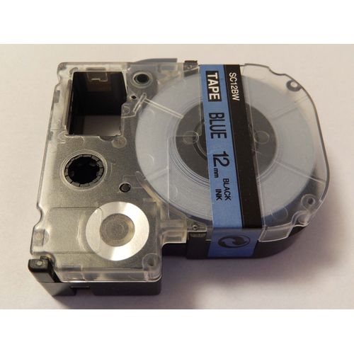 vhbw cassette à bande cartouche 12mm noir sur bleu pour imprimante d?étiquette Epson LabelWorks LW-1000P, LW-600P remplace LC-4LBP, SC12BW.