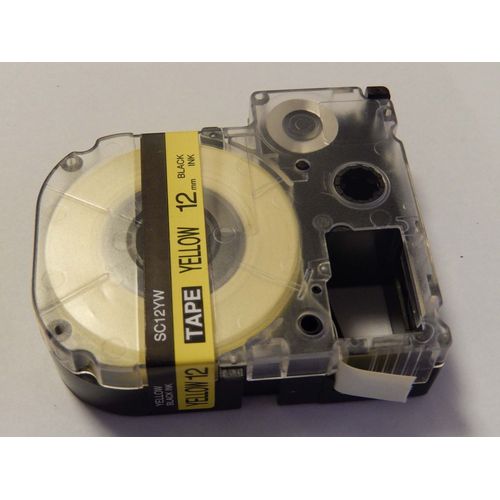vhbw cassette à bande cartouche 12mm noir sur jaune pour imprimante d?étiquette Epson LabelWorks LW-1000P, LW-600P remplace LC-4WBW, SC12YW.