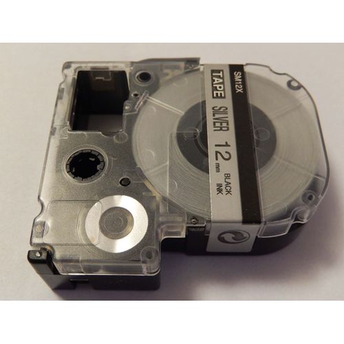 vhbw cassette à bande cartouche 12mm noir sur argent pour imprimante d?étiquette Epson LabelWorks LW-1000P, LW-600P remplace LC-4SBE, SM12X, SM12XC.