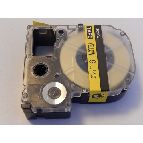 vhbw cassette à bande cartouche 9mm noir sur jaune pour imprimante d?étiquette Epson LabelWorks LW-1000P, LW-600P remplace LC-3YBW, SC9GW.