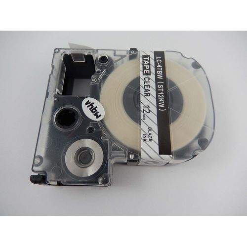vhbw cassette à bande cartouche 12mm noir sur transparent pour imprimante d?étiquette Epson LabelWorks LW-1000P, LW-600P remplace LC-4TBW, ST12KW.