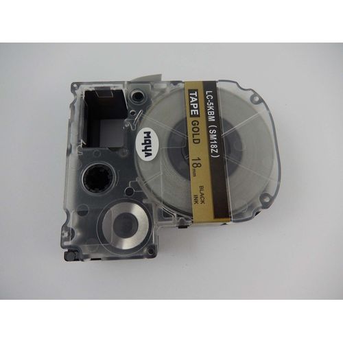 vhbw Ruban compatible avec KingJim SR3900C, SR330, SR230C, SR180, SR150, SR300TF, SR3700P imprimante d'étiquettes 18mm Noir sur Or