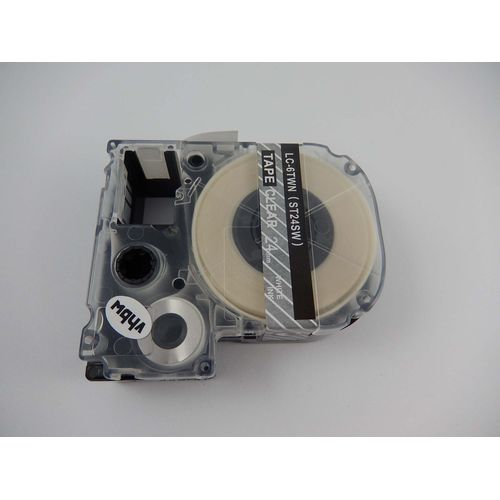 vhbw Ruban compatible avec KingJim SR530C, SR3900C, SR550, SR530, SR330, SR6700D, SR3900P imprimante d'étiquettes 24mm Blanc sur Transparent