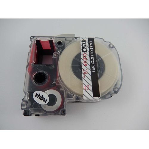 vhbw Ruban compatible avec KingJim SR530C, SR3900C, SR550, SR530, SR330, SR6700D, SR3900P imprimante d'étiquettes 24mm Rouge sur Transparent
