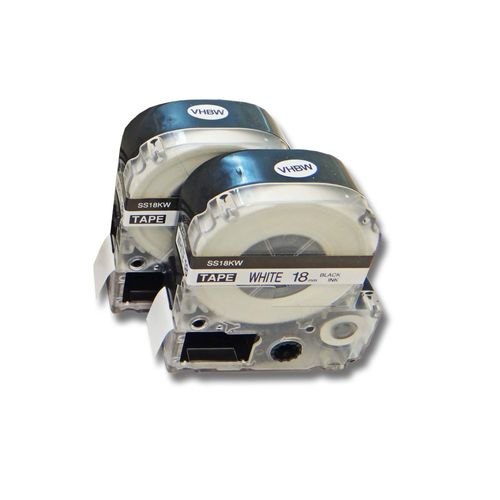 vhbw 2x cassette à bande cartouche 18mm noir sur blanc pour imprimante d?étiquette Epson LabelWorks LW-1000P, LW-600P remplace LC-5WBN, SS18KW.