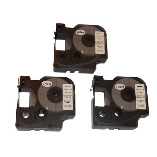 vhbw 3x Rubans compatible avec Dymo 2000, 5500, 3500, 4500 imprimante d'étiquettes 12mm Noir sur Blanc