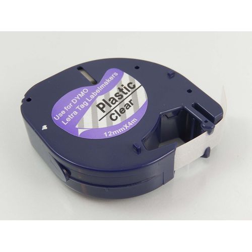 vhbw Ruban compatible avec Dymo LetraTag LT-100T Plus, LT-100H, LT-100T, QX50, XM, 2000 imprimante d'étiquettes 12mm Noir sur Transparent