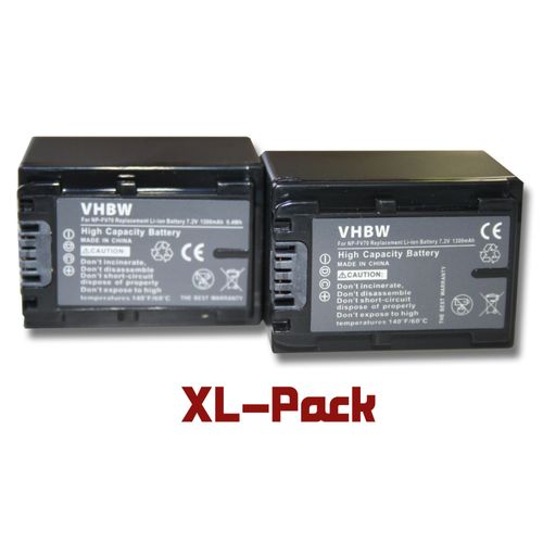 vhbw 2x Li-Ion batterie 1300mAh (7.2V) pour appareil numérique camescope Sony HDR-CX450, HDR-CX625, HDR-PJ620 remplace NP-FV30, NP-FV40, NP-FV50