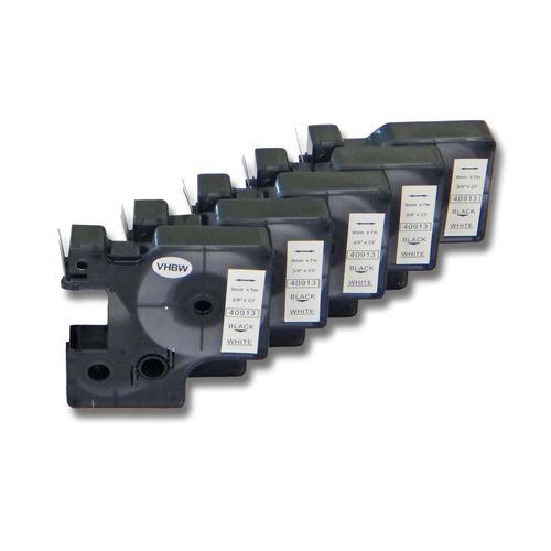 vhbw 5x Rubans compatible avec Dymo 2000, 5000, 5500, 1000, 1000+, 3500, 4500 imprimante d'étiquettes 9mm Noir sur Blanc