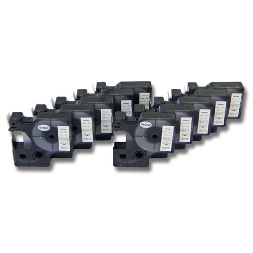 vhbw 10x Rubans compatible avec Dymo 2000, 5000, 5500, 1000, 1000+, 3500, 4500 imprimante d'étiquettes 9mm Noir sur Blanc