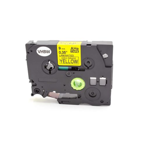 vhbw 1x Ruban compatible avec Brother PT 9500 PC, 9700 PC, 9800 PCN, PT9800PCN, PT9700PC imprimante d'étiquettes 9mm Noir sur Jaune