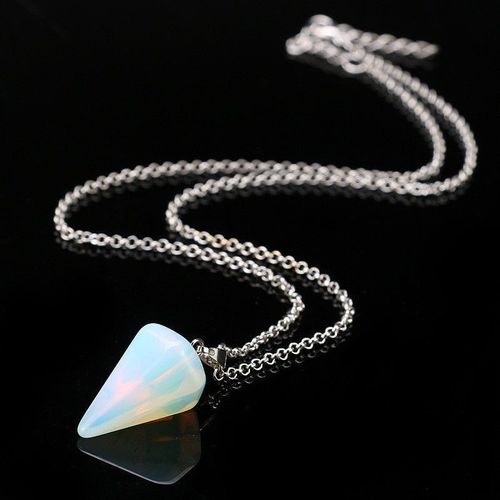Pendule Opale Goutte Facettes - Pierre Precieuse - Pendentif Esoterisme Radiesthésie - Pochette Cadeau