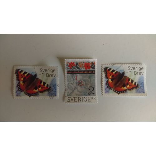 Lot De 3 Timbres Oblitérés 2017 Suède Papillons