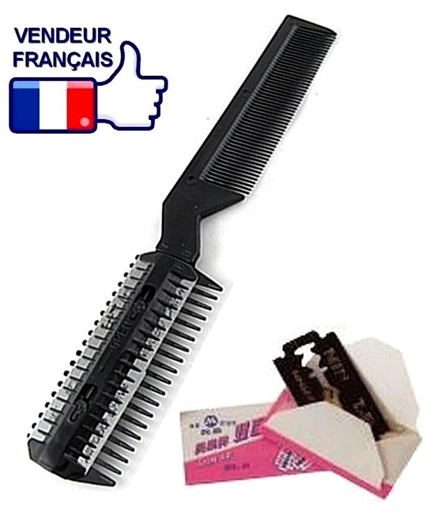 1 Peigne Rasoir 2 En 1 Noir - Double Lame Pour Couper, Effiler, Cheveux, Barbe, Moustache, Sourcils... Homme Femme Enfant Ou Poils Chat Chien