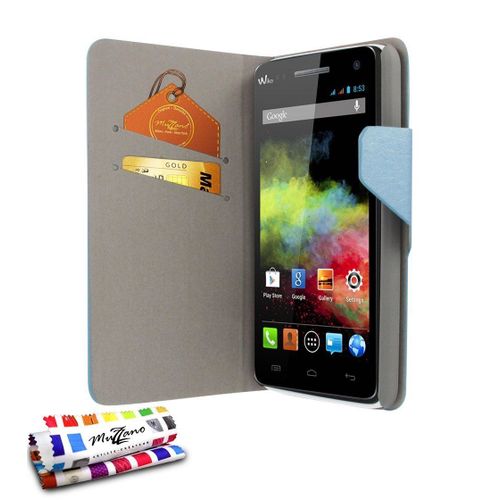 Etui A Rabat Folio Wiko Rainbow Bleu Lagon Cuir Simili (Pu)